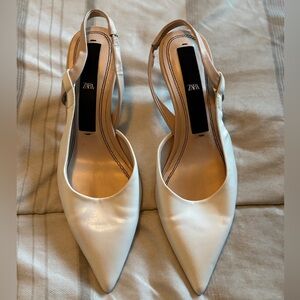 Zara Ivory Pointed Slingback Heels